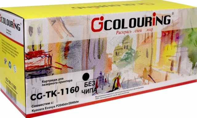 Картридж Colouring TK-1160 для принтеров Kyocera Ecosys P2040dn/ 2040dw Черный 7200 копий (без чипа)