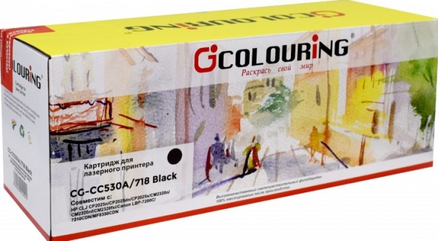 Картридж Colouring CC530A/ 718 для принтеров HP Color LaserJet CP2025n/ CP2025dn/ CP2025x/ CM2320n/ CM2320nf/ CM2320fxi/ Canon LBP-7200C/ 7210CDN/ MF8350CDN Черный 3500 копий