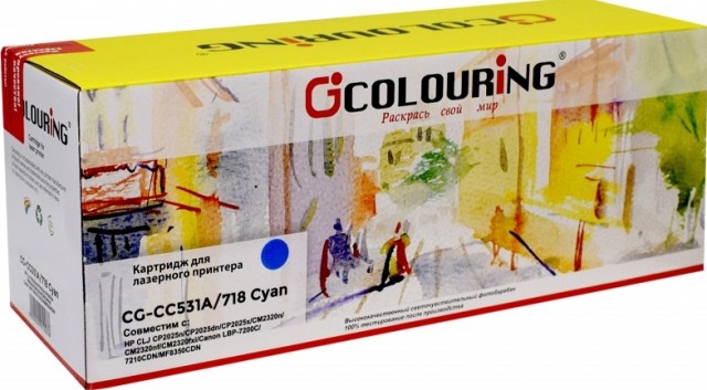 Картридж Colouring CC531A/ 718 для принтеров HP Color LaserJet CP2025n/ CP2025dn/ CP2025x/ CM2320n/ CM2320nf/ CM2320fxi/ Canon LBP-7200C/ 7210CDN/ MF8350CDN Голубой 2800 копий